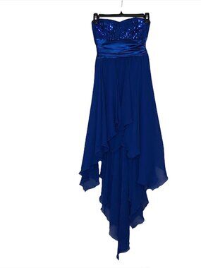 B. Darlin Blue Strapless High Low Sequin Dress Size 1/2